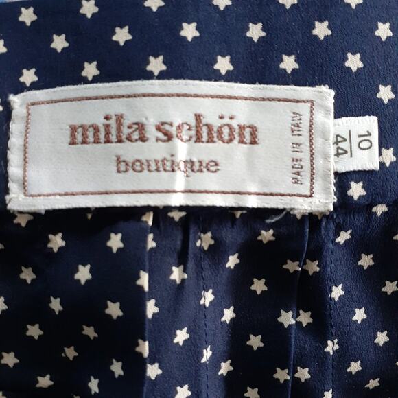MILA SCHON Vintage Silk Pleated Midi A-line Skirt Navy Star Print - Picture 3 of 10